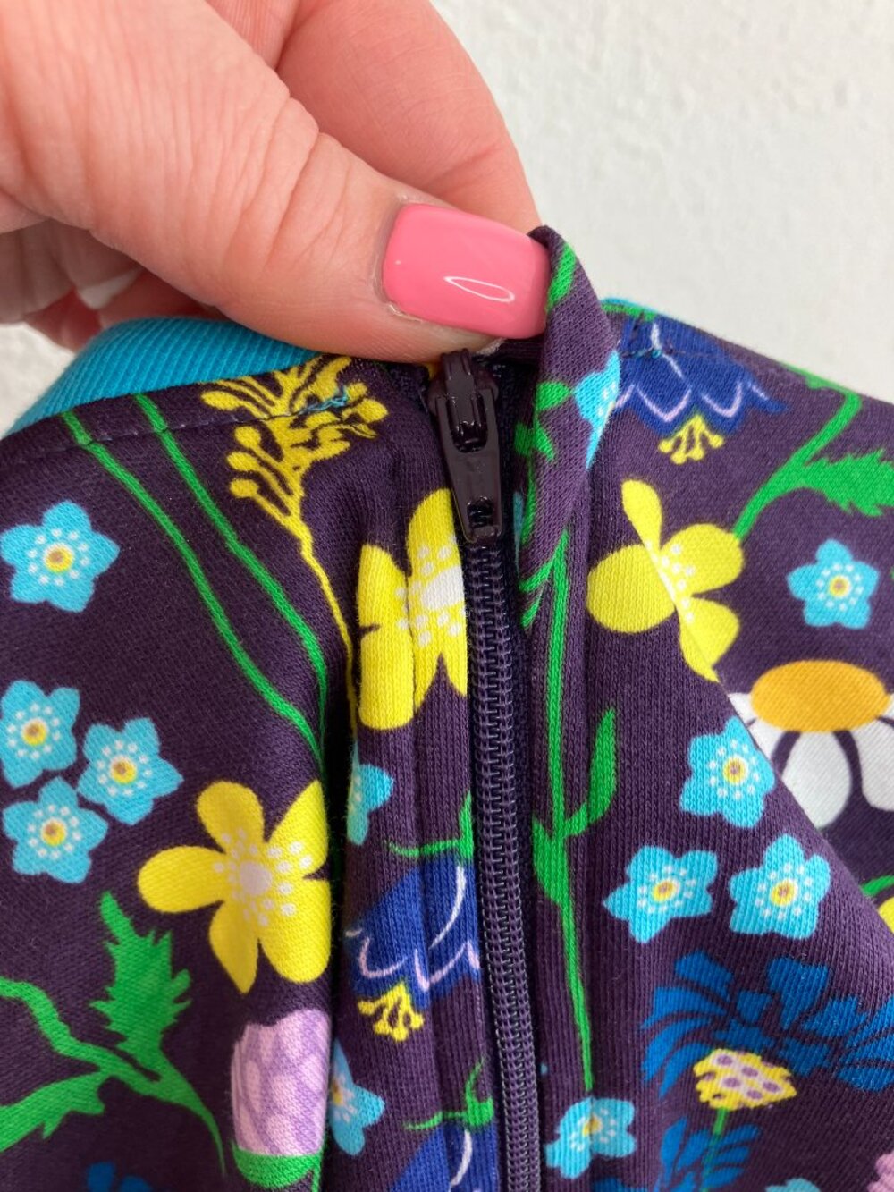 NWT DUNS Sweden zip suit romper floral organic cotton turquoise trim 9-12 months - Picture 5 of 8